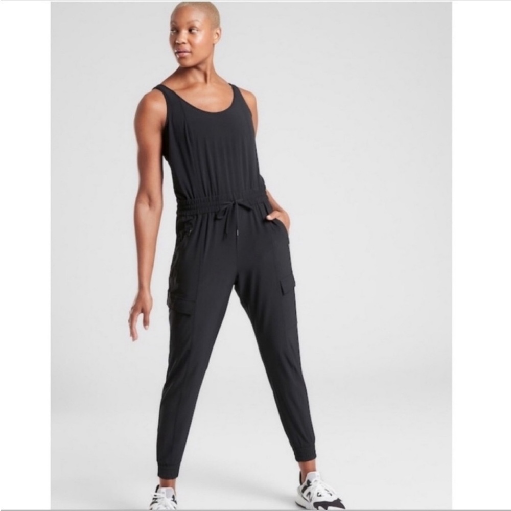Like New Athleta Unbound Jumpsuit Black Medium Travel Athleisure 531188